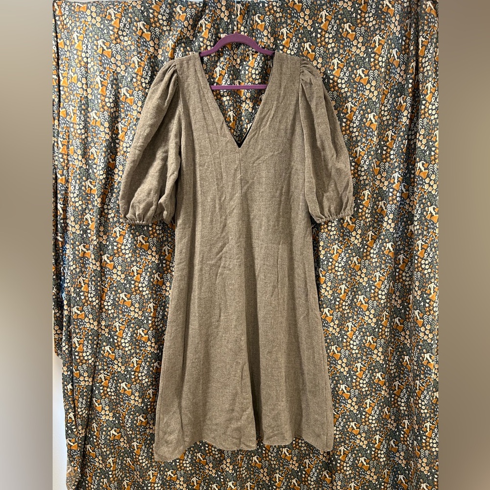 Zara Gray V-Neck Wool Dress